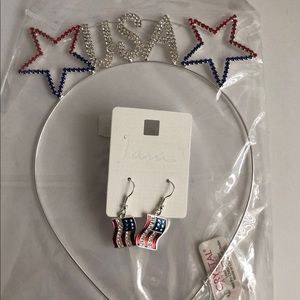 Adorable USA Headband and Earrings NWT